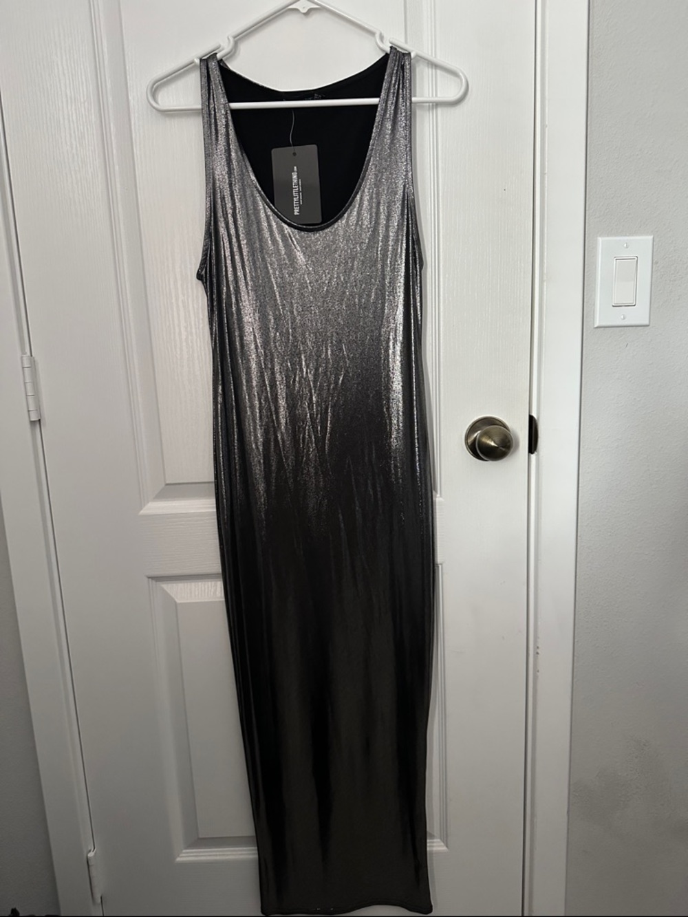 PrettyLittleThing Metallic Silver Tank Maxi Dress